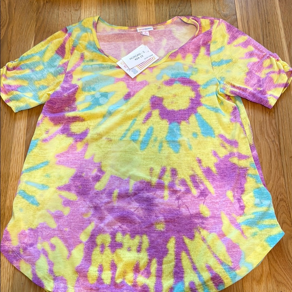 LuLaRoe Yellow and Purple Tie-Dye T-Shirt
